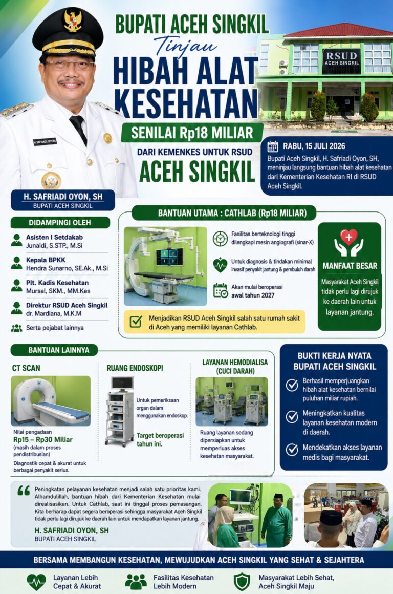 Bupati Aceh Singkil Tinjau Hibah Alat Kesehatan Senilai Rp18 Miliar dari Kemenkes untuk RSUD ACEH SINGKIL
